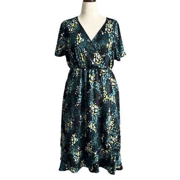 Torrid Midi Bubble Charm Flutter Sleeve Faux Wrap Dress Green Size 00/10US - Picture 1 of 12
